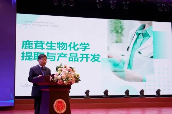 Цзяо Аньлун, профессор Цзилиньского университета, выступил с докладом на тему "Биохимическая экстракция и разработка продукта из пантового рога".